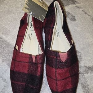 Red and Black Plaid Slip-On Shoes
